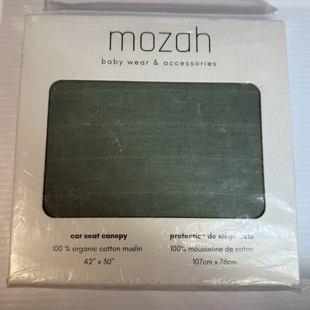 Mozah 100% Organic Muslin Baby Car Seat Cover Carseat Canopy Car Seat Green NEW